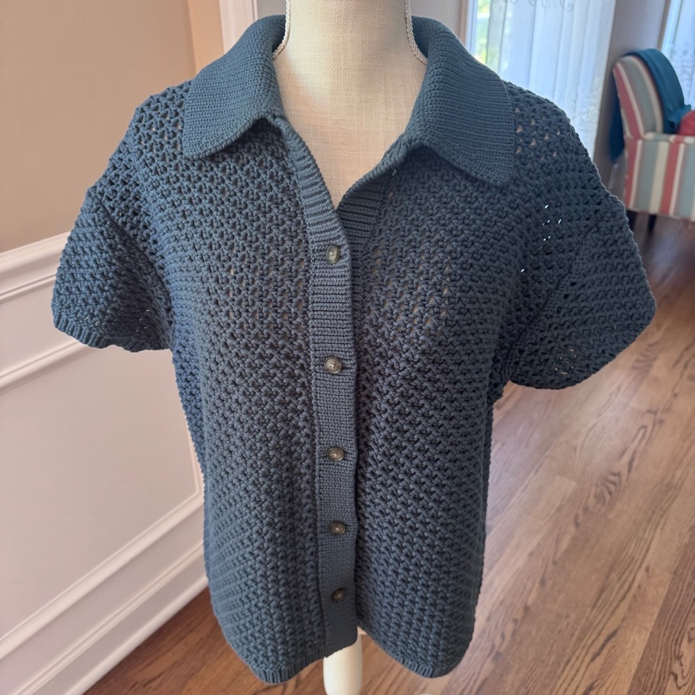 Haven well within ORGANIC COTTON KNOT STITCH cardigan size medium short sleeve